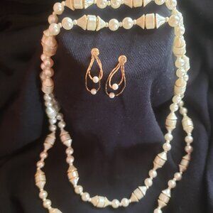 Faux Pearl with Barrel design beads Earrings.